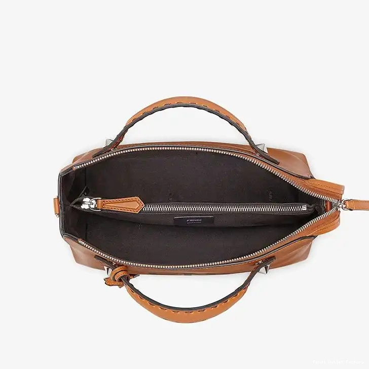 Vintage HOT Calf Leather The Bag ROMA Boston In By Medium Brown Way Logo Fendi 0526